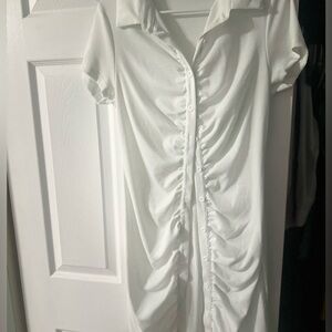 White button down short dress